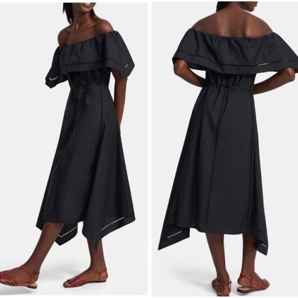 Theory Off Shoulder Dress Eyelet Ladder Black Size 0